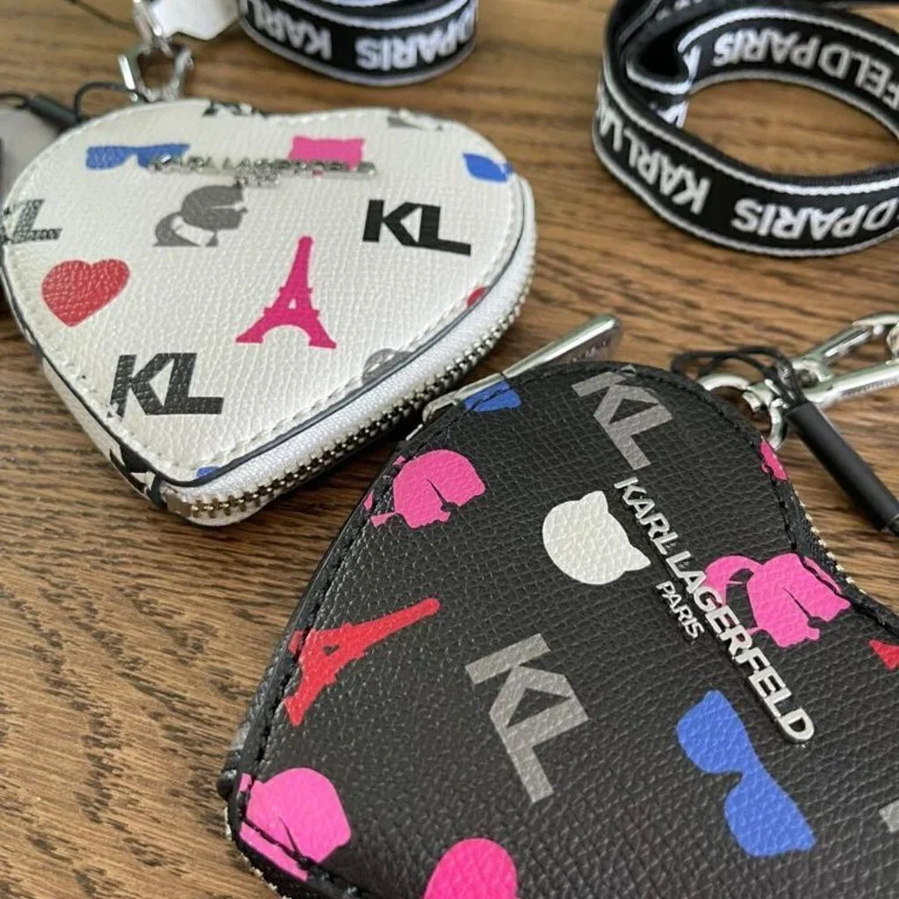 NWT! NEW! Karl Lagerfeld Heart Zip Coin Purse bag charm / Lanyard (4 colors)